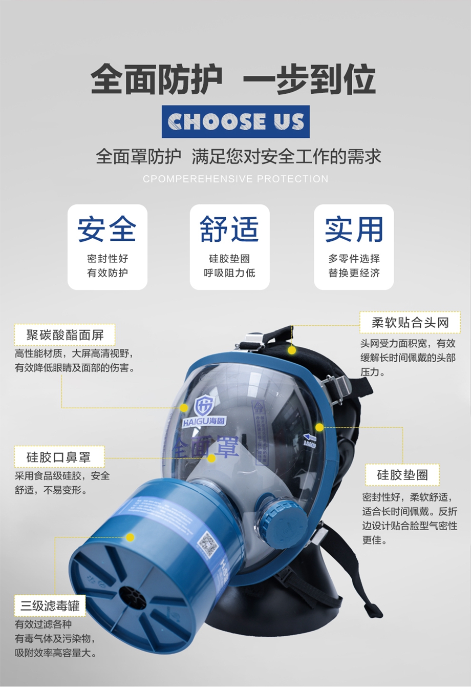 海固800D全面罩+HG-ABS/P-H2S-3滤毒罐 硫化氢防护套装