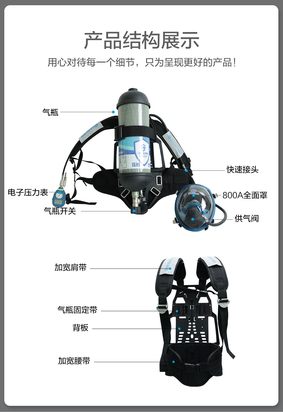 海固HG-RHZKF6.8/30 HUD款正压式空气呼吸器 配备智能压力表及压力平视装置