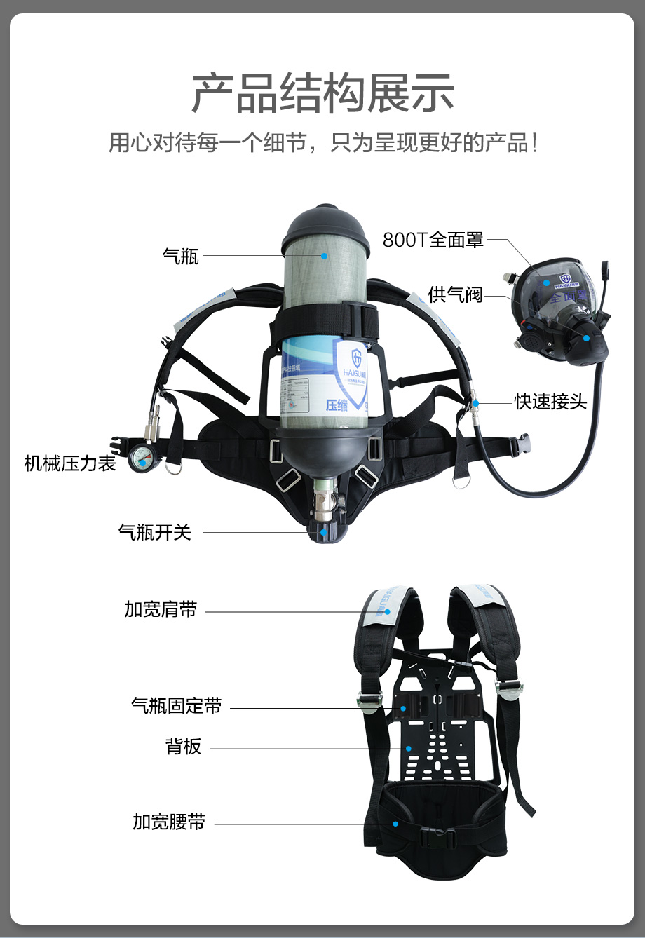 海固RHZKF6.8/30正压式空气呼吸器 装配800T通讯面罩