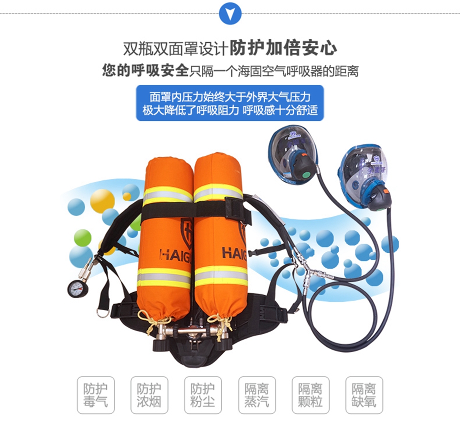 海固HG-GB-RHZKF9/30-双瓶他救 正压式空气呼吸器 9L双瓶他救