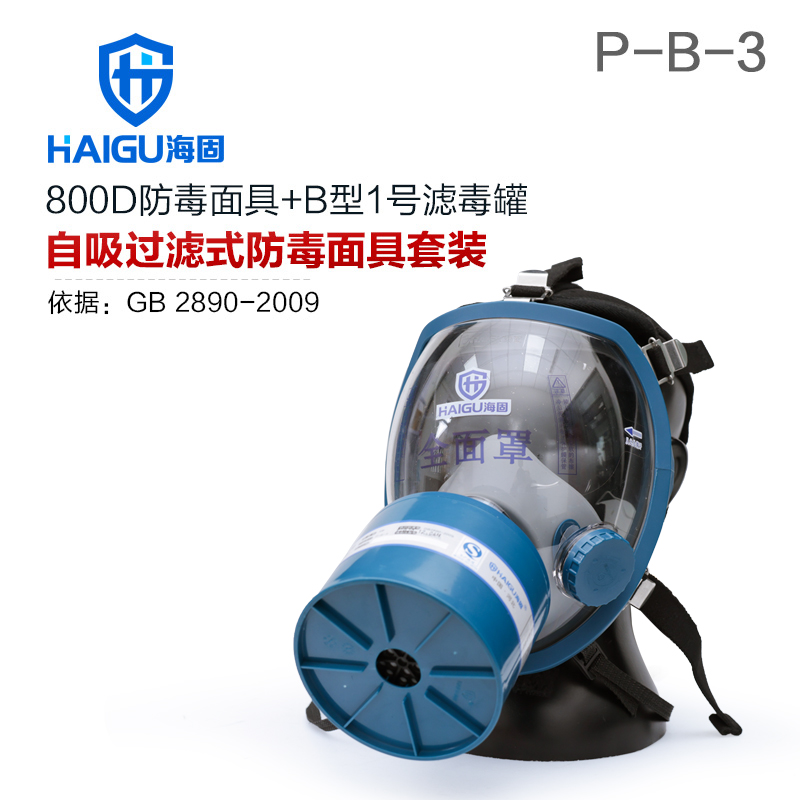 海固800D全面罩+HG-ABS/P-B-3滤毒罐 无机气体综合防护套装