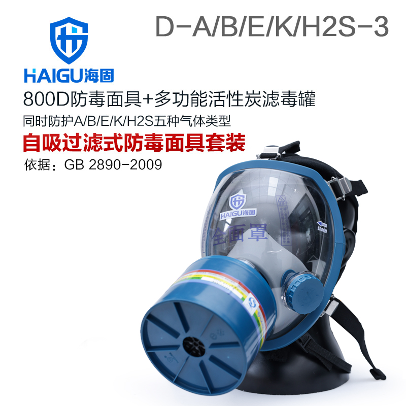 海固800D全面罩+HG-ABS/D-A/B/E/K/H2S-3滤毒罐 综合防毒气 活性炭面具