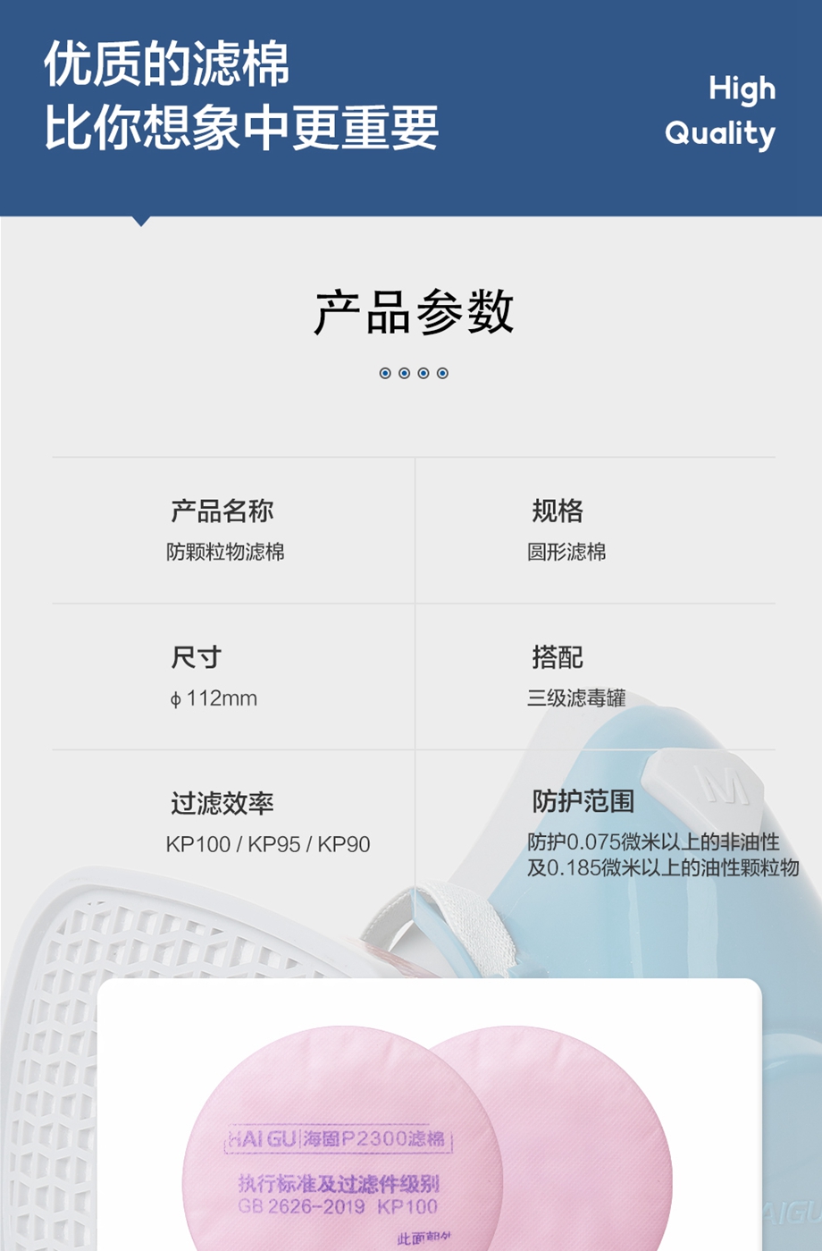海固2系列3级KP圆形滤棉 KP100/KP95/KP90油性及非油性颗粒物滤棉