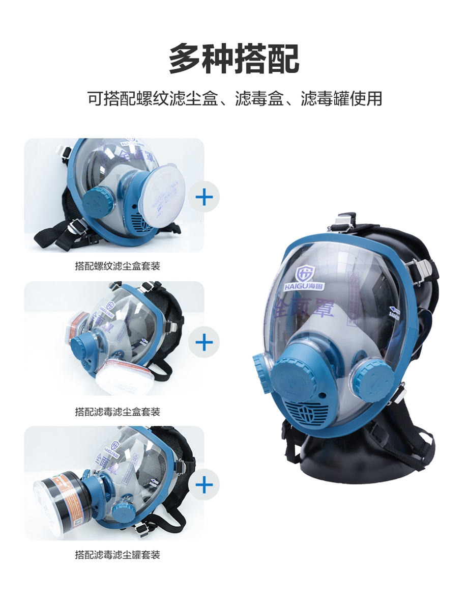 海固800D全面罩+P-CO-1一氧化碳滤毒盒+N2190滤棉+T形滤棉盖 防尘防毒套装