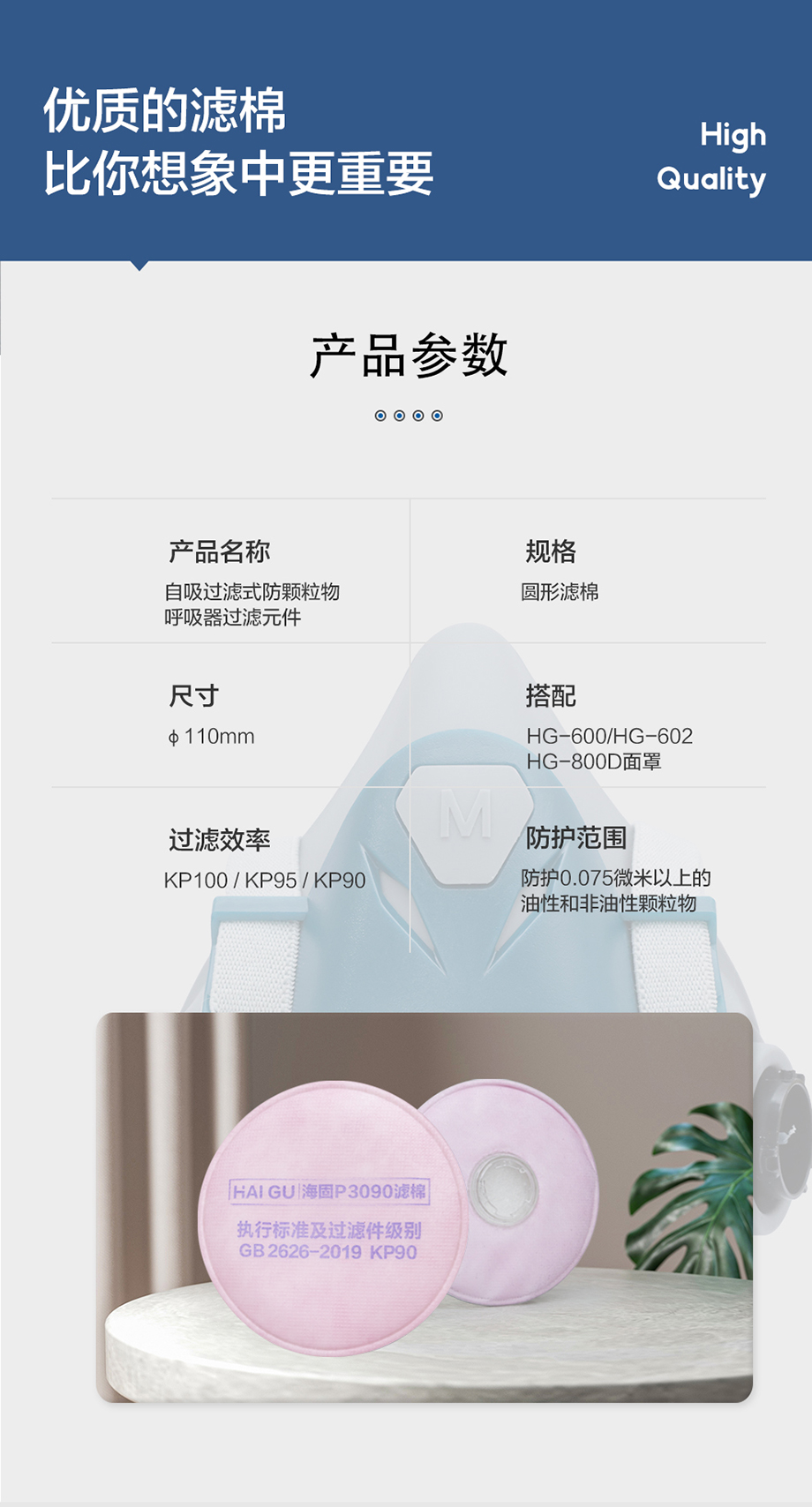 海固3系列KP卡扣滤棉 KP100/KP95/KP90油性及非油性颗粒物滤棉