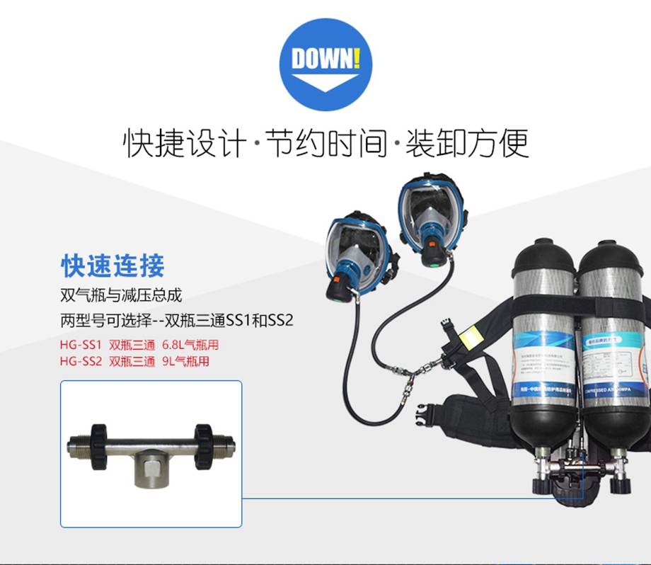 海固正压式空气呼吸器配件 双瓶三通 快接三通 