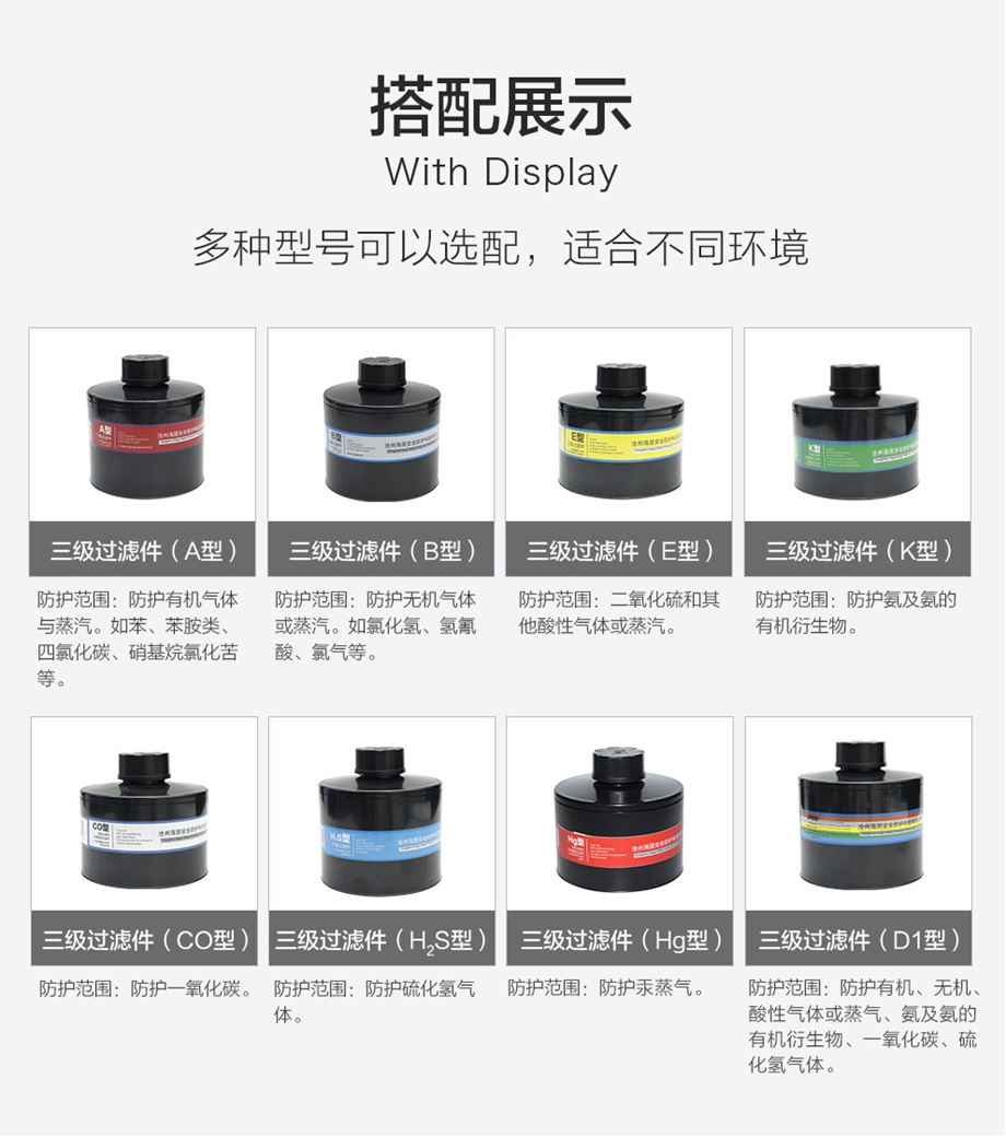 海固700全面罩+HG-ABS/P-CO-3滤毒罐 一氧化碳防毒面具