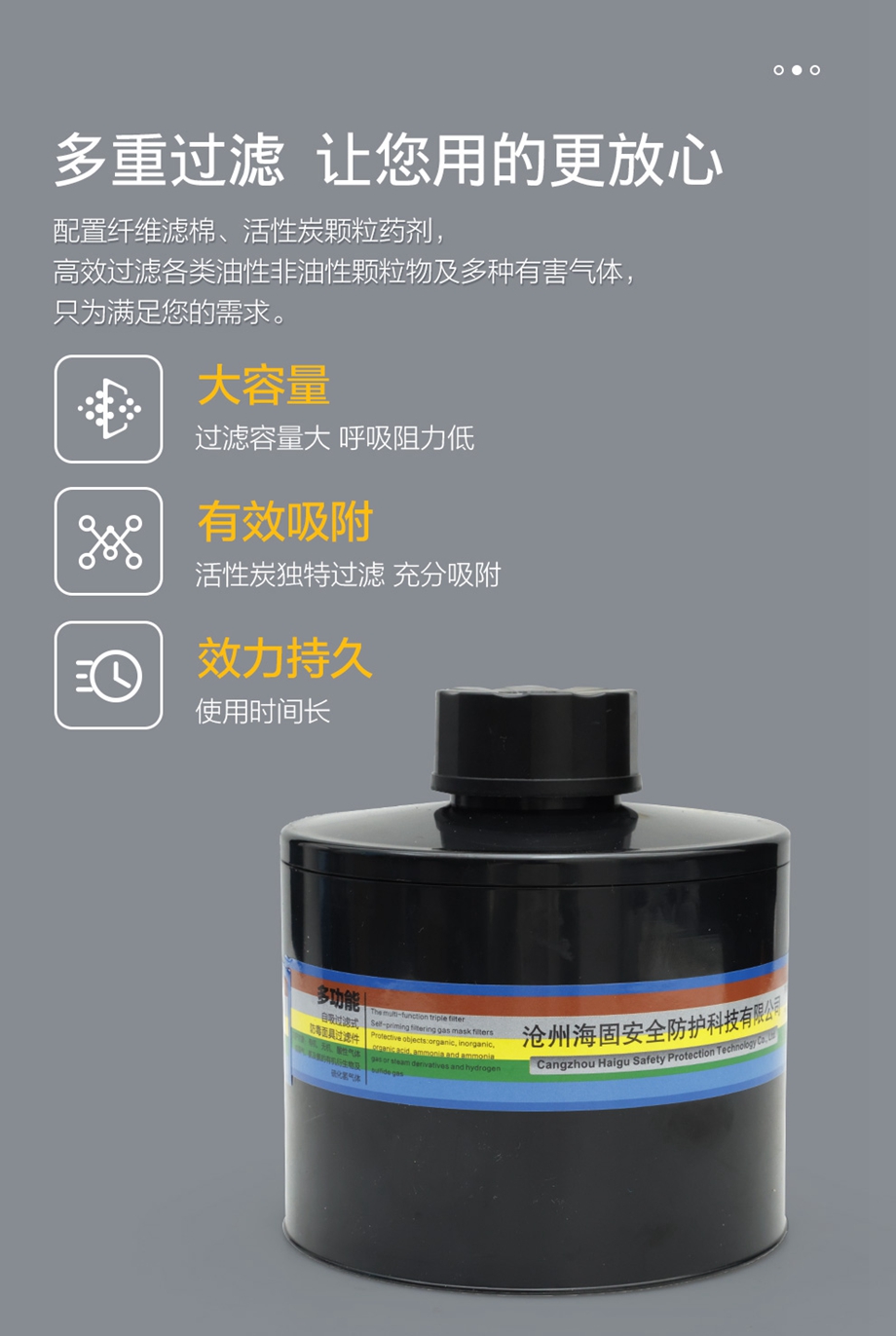 海固700全面罩+HG-ABS/D1-3滤毒罐 综合防毒气 活性炭面具