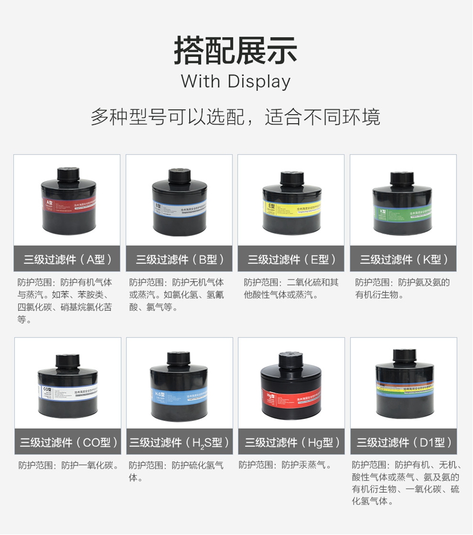 海固700全面罩+HG-ABS/D1-3滤毒罐 综合防毒气 活性炭面具