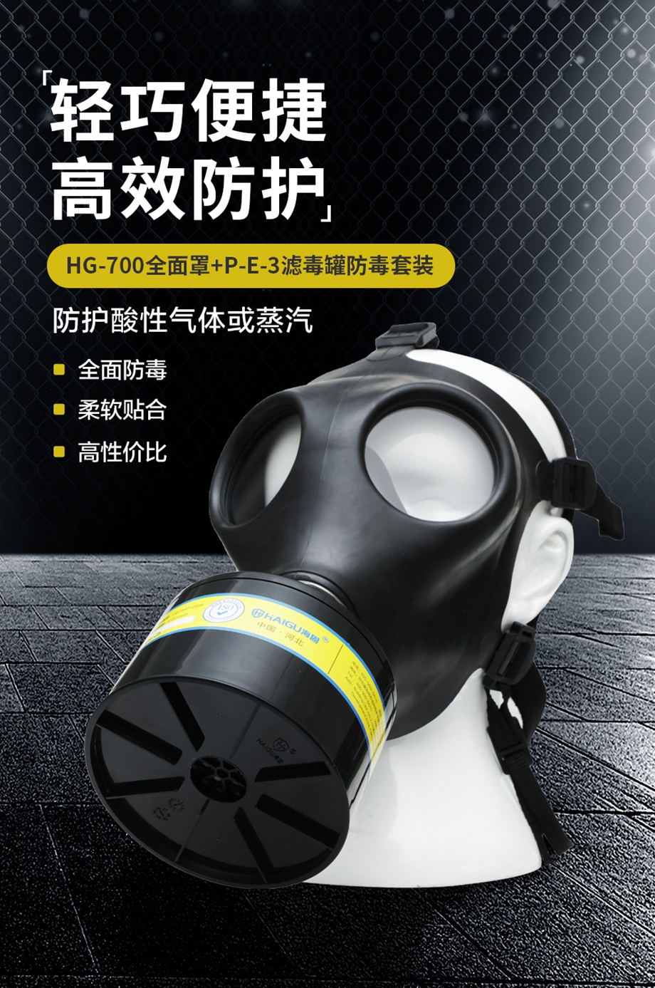 海固700全面罩+HG-ABS/P-E-3滤毒罐 酸性气体专用