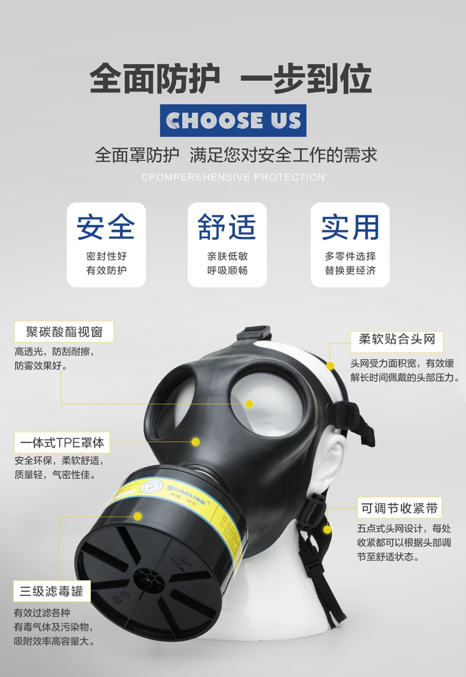 海固700全面罩+HG-ABS/P-E-3滤毒罐 酸性气体专用
