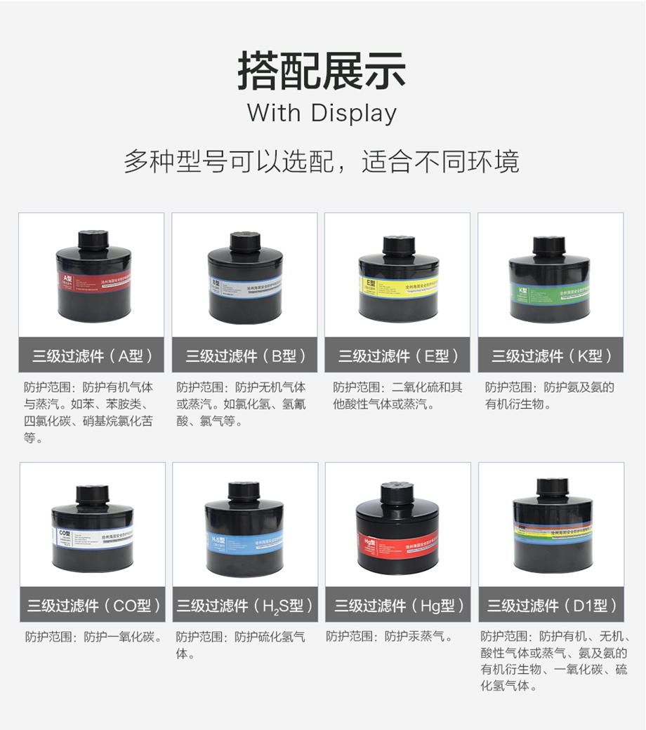 海固700全面罩+HG-ABS/P-E-3滤毒罐 酸性气体专用