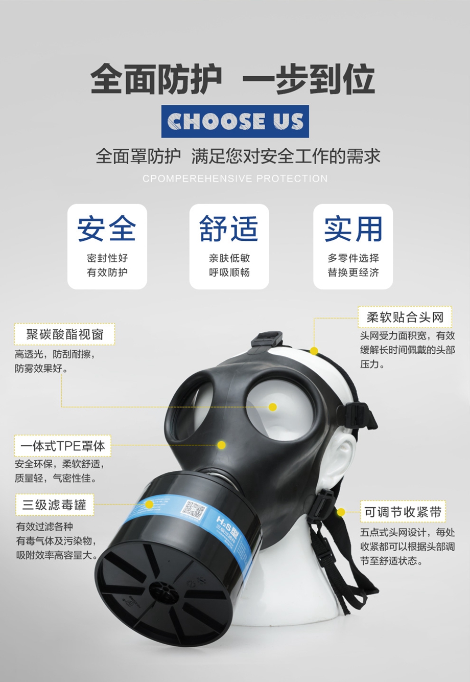 海固700全面罩+HG-ABS/P-H2S-3滤毒罐 硫化氢活性炭防毒面具