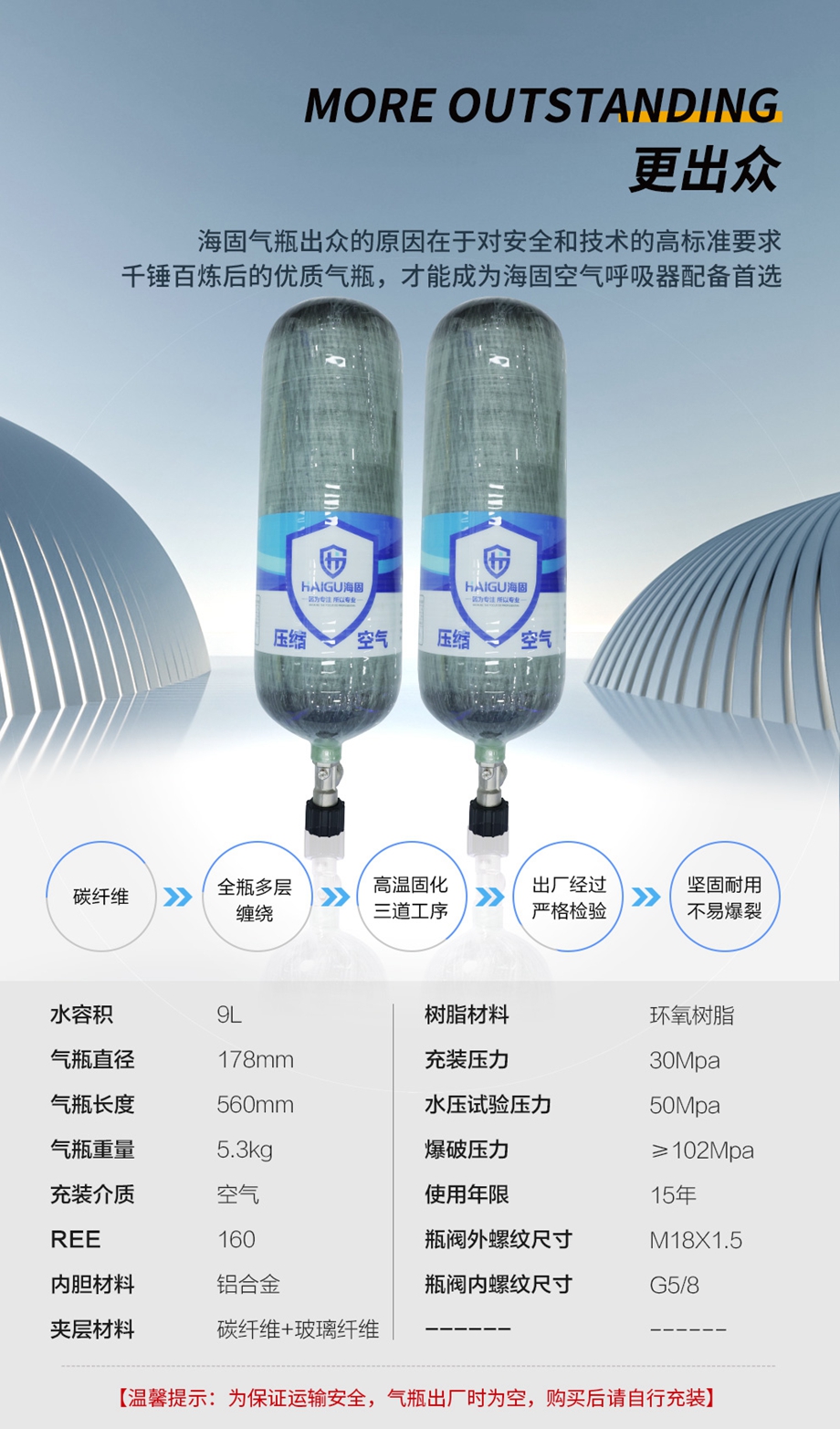 海固HG-RHZKF/9F正压式空气呼吸器碳纤维复合气瓶
