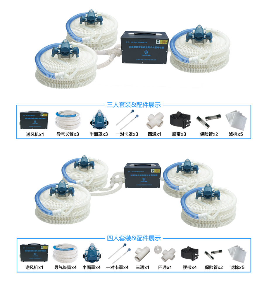 海固HG-DHZK20AH6.0A智能型彩屏 半面罩 四人电动送风式长管呼吸器