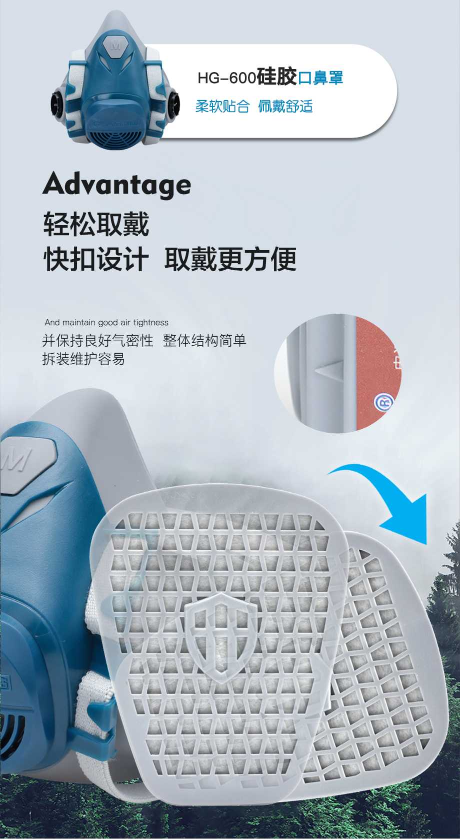 防尘毒套装 海固600半面罩+P-K-1氨气滤毒盒+滤棉+滤棉盖