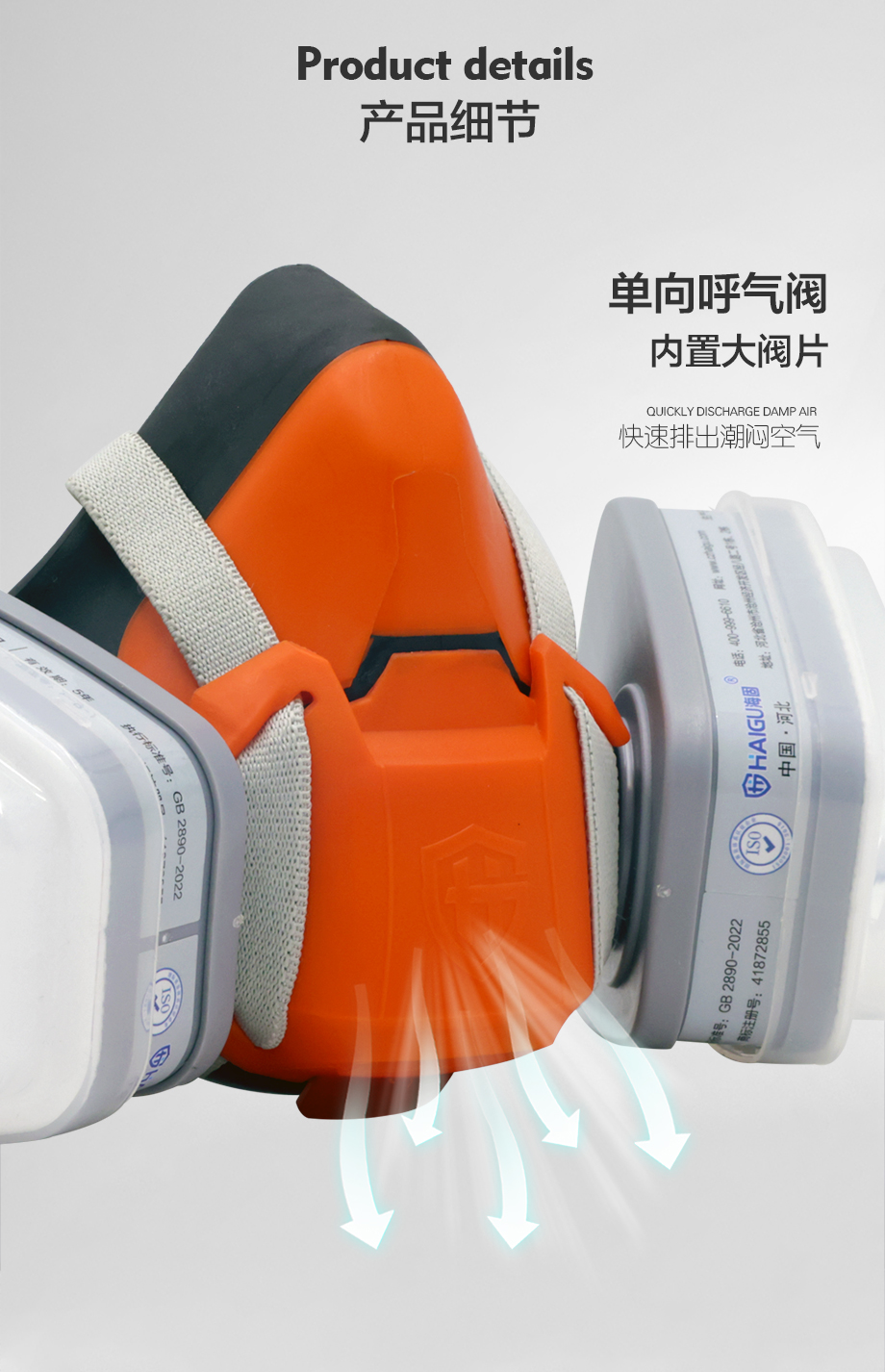海固HG-602半面罩防毒面具+一级B型1号滤毒盒+滤棉 防尘毒套装