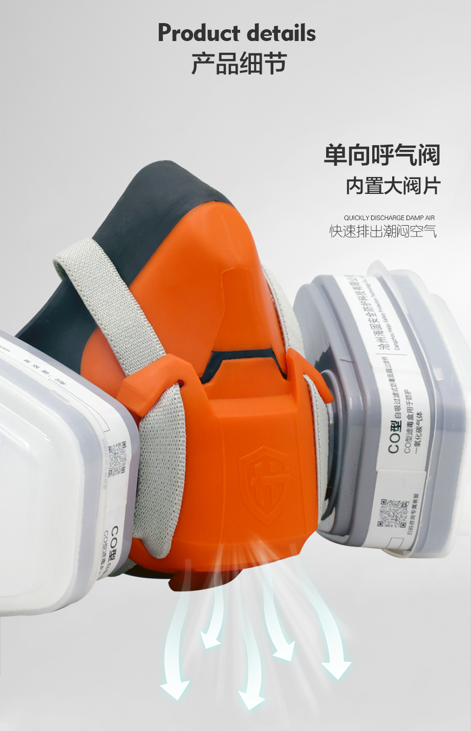 海固HG-602半面罩防毒面具+一级CO型5号滤毒盒+滤棉 防尘毒套装
