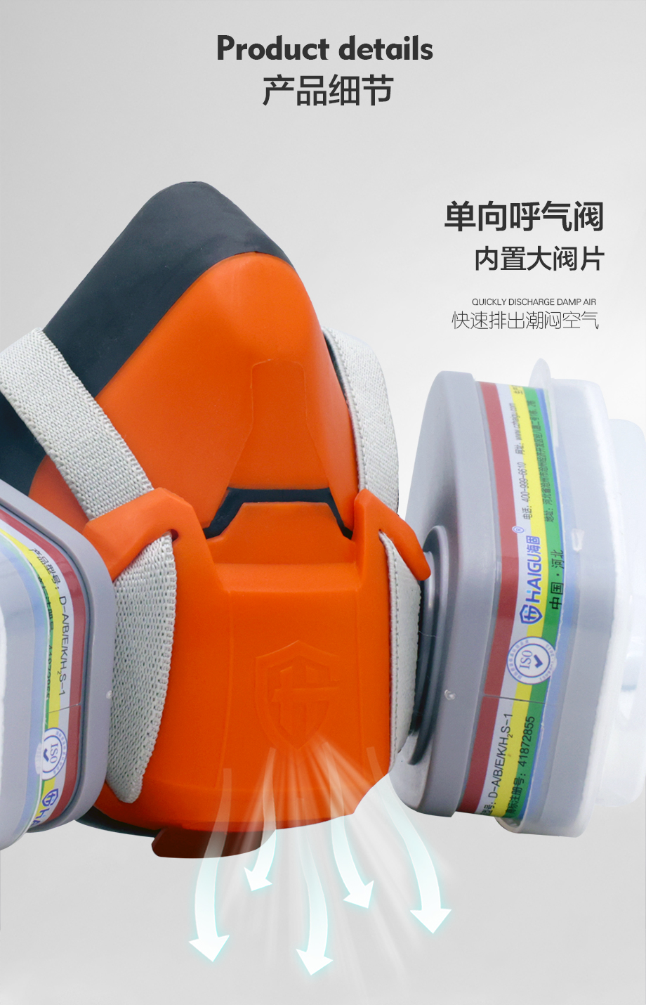 海固HG-602半面罩防毒面具+一级多功能滤毒盒+滤棉 防尘毒套装