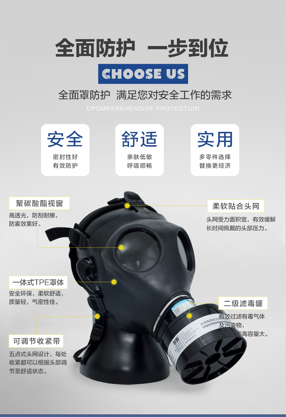海固700全面罩+HG-ABS/P-B-2滤毒罐 防毒面具 无机气体综合防护