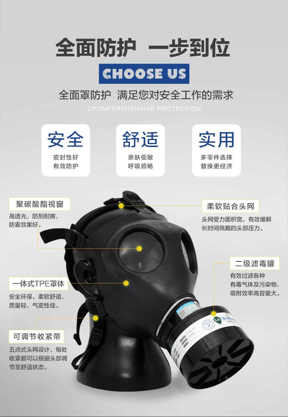 海固700全面罩+HG-ABS/P-CO-2滤毒罐 一氧化碳防毒面具