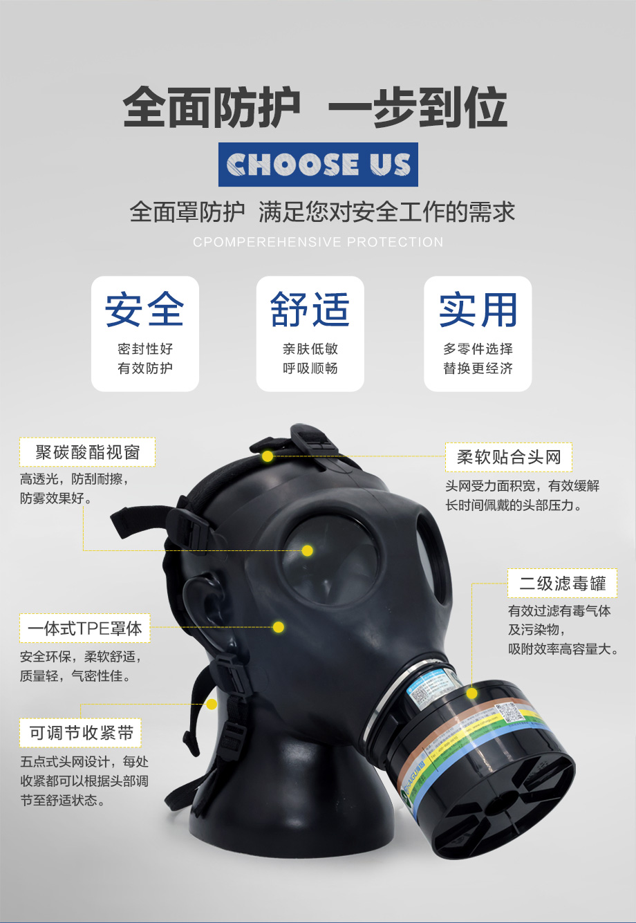海固700全面罩+HG-ABS/D1-2滤毒罐 综合防毒气 活性炭面具