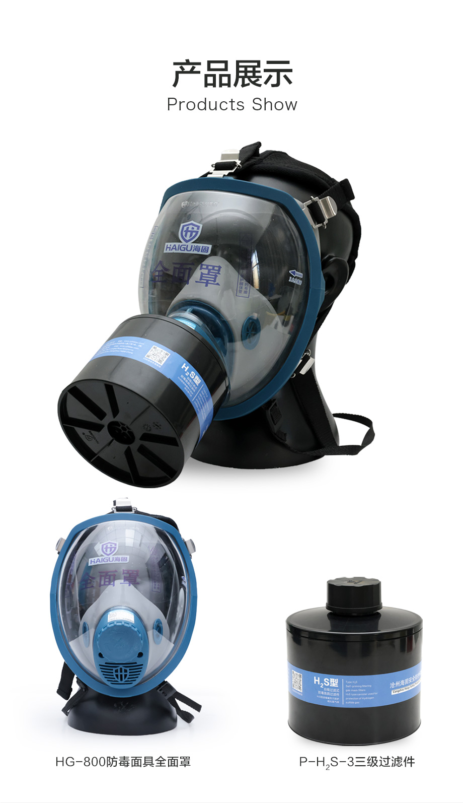 海固800全面罩+HG-ABS/P-H2S-3滤毒罐 硫化氢气体防护套装
