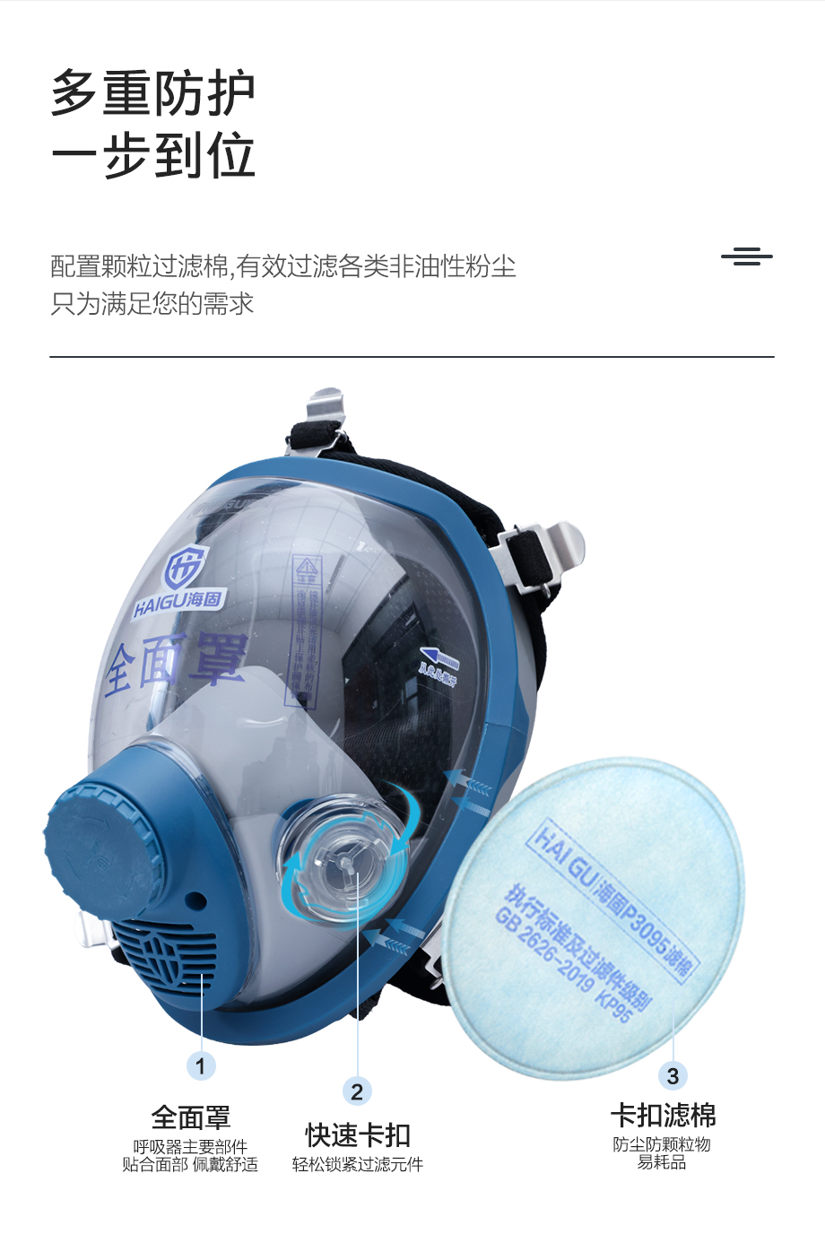 海固800D全面罩+KP100/KP95/KP90油性及非油性颗粒物滤棉 防尘套装
