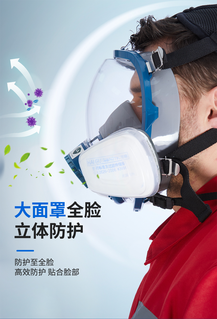 海固800D全面罩+多功能滤毒盒+N2190滤棉+T形滤棉盖 防尘防毒套装