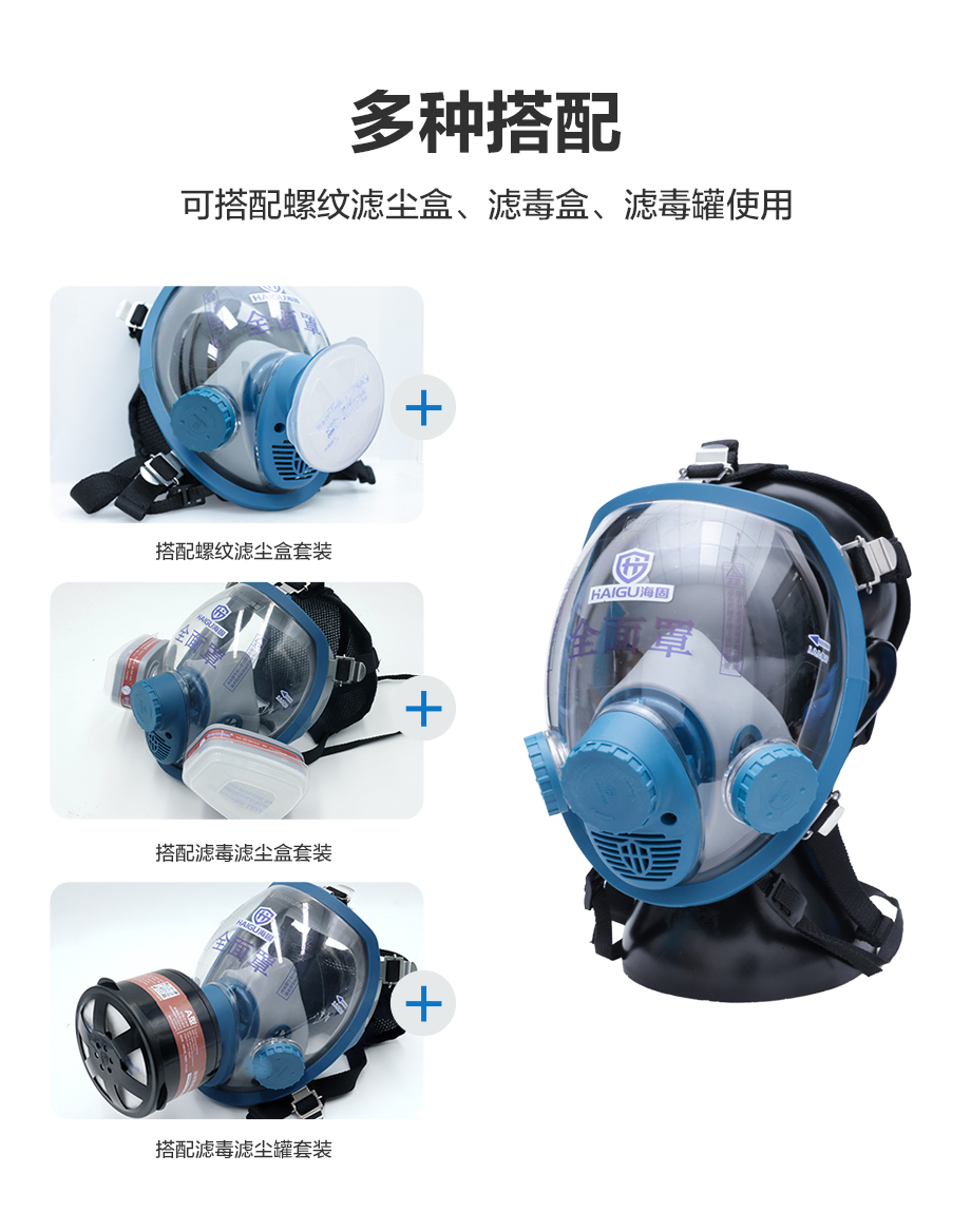 海固800D全面罩+多功能滤毒盒+N2190滤棉+T形滤棉盖 防尘防毒套装