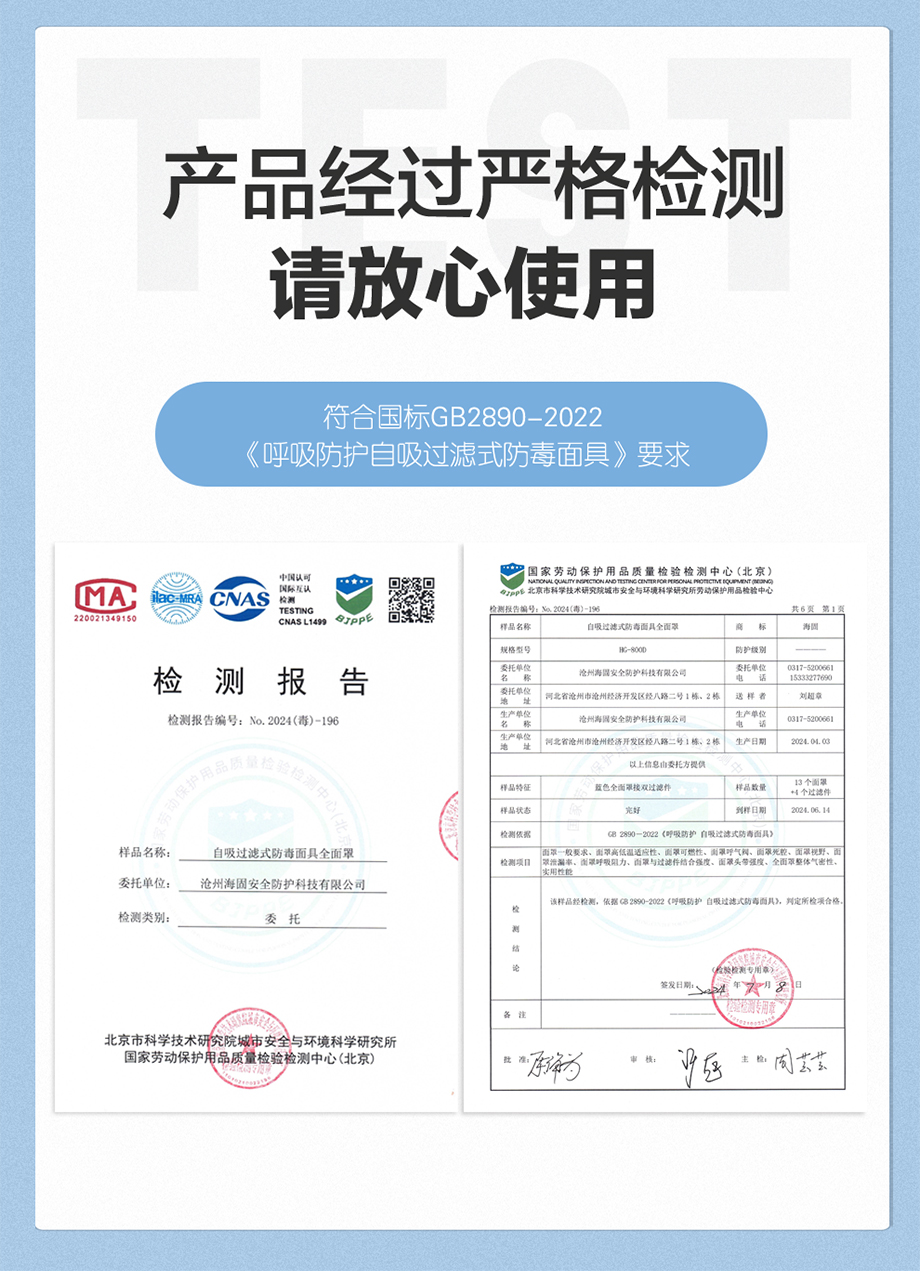 海固800D全面罩+P-E-1酸性气体滤毒盒+N2190滤棉+T形滤棉盖 防尘防毒套装