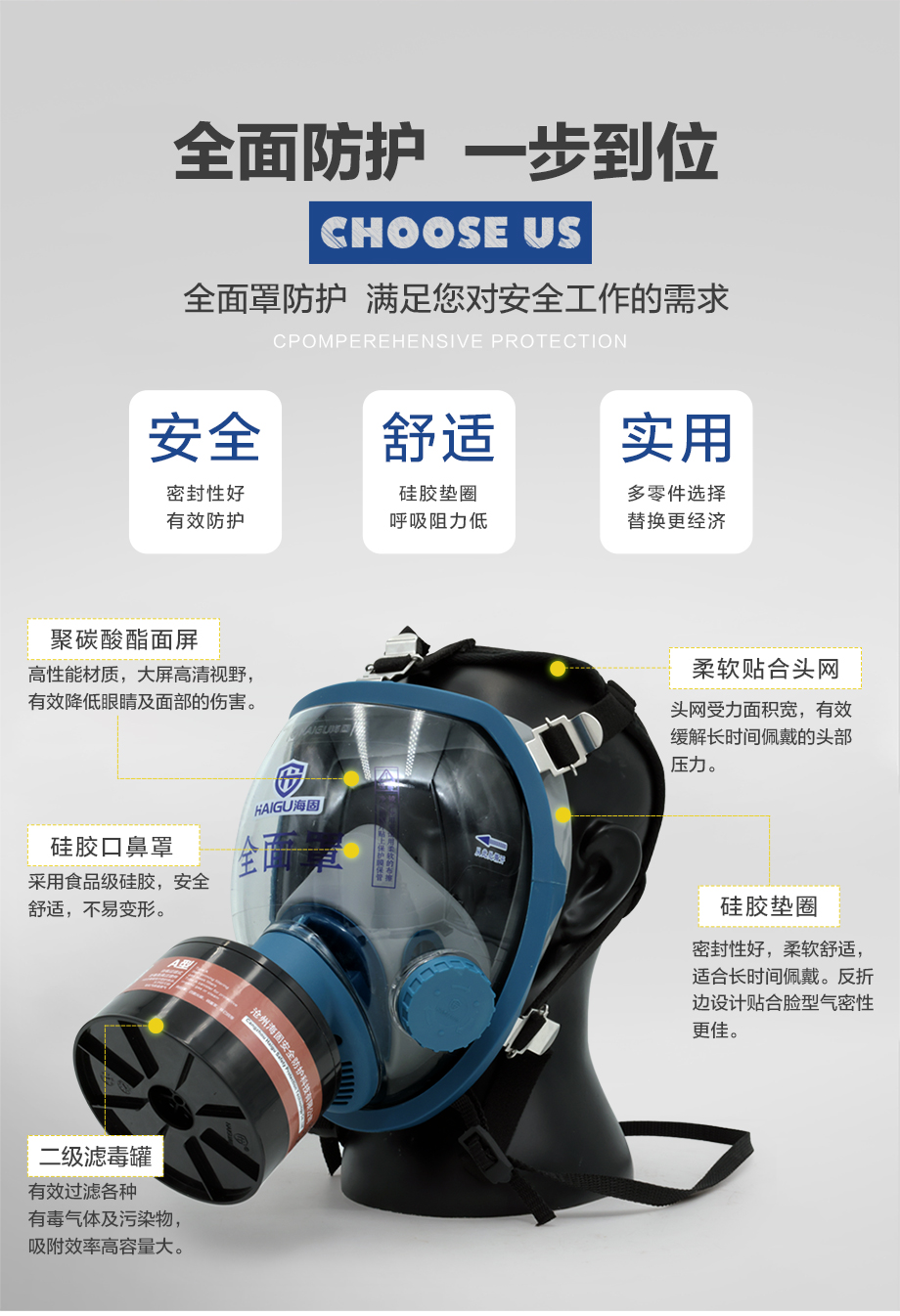 海固800D全面罩+HG-ABS/P-A-2滤毒罐 甲醛 醇类防毒面套装