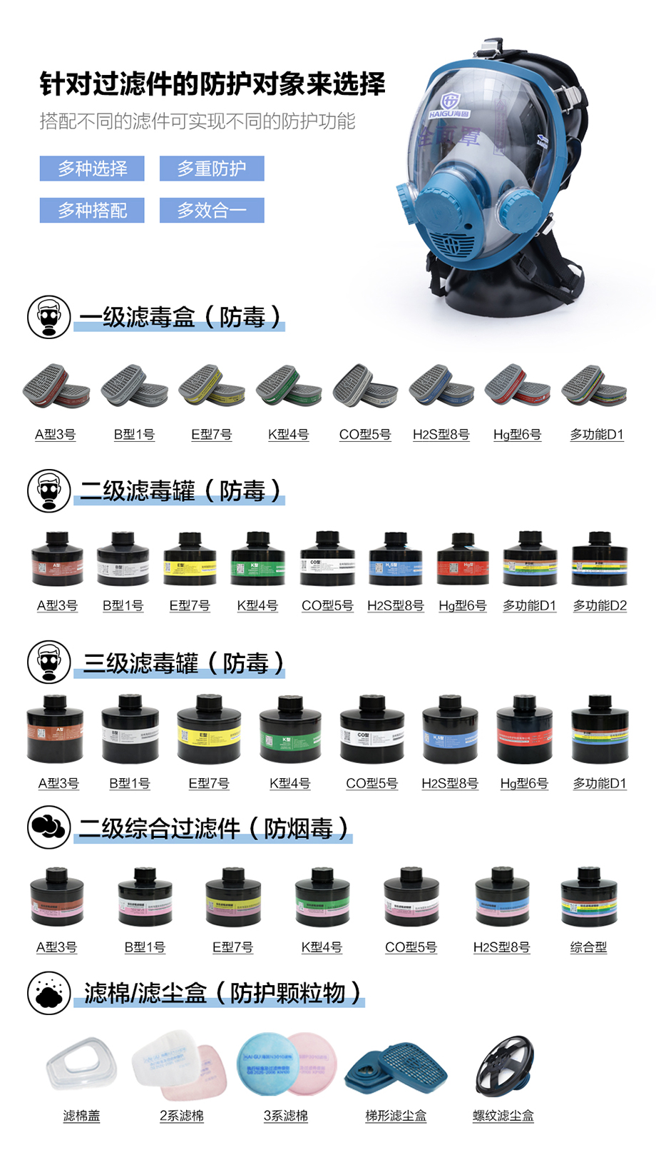 海固800D全面罩+HG-ABS/P-E-2滤毒罐 酸性气体防护套装