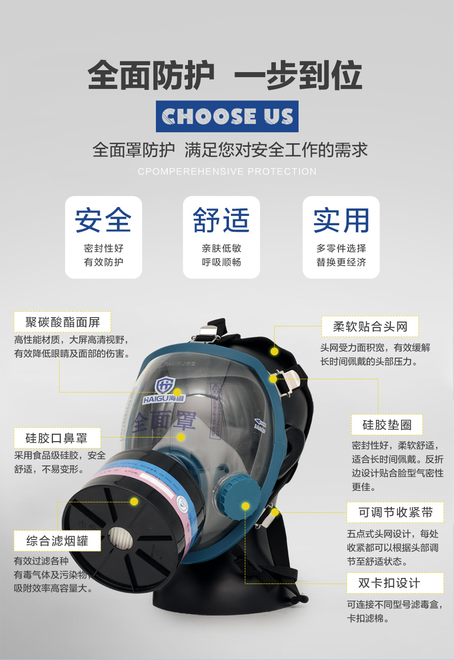 海固800D全面罩+Z-H2S-P2-2综合滤毒滤烟罐 防护硫化氢气体及烟雾