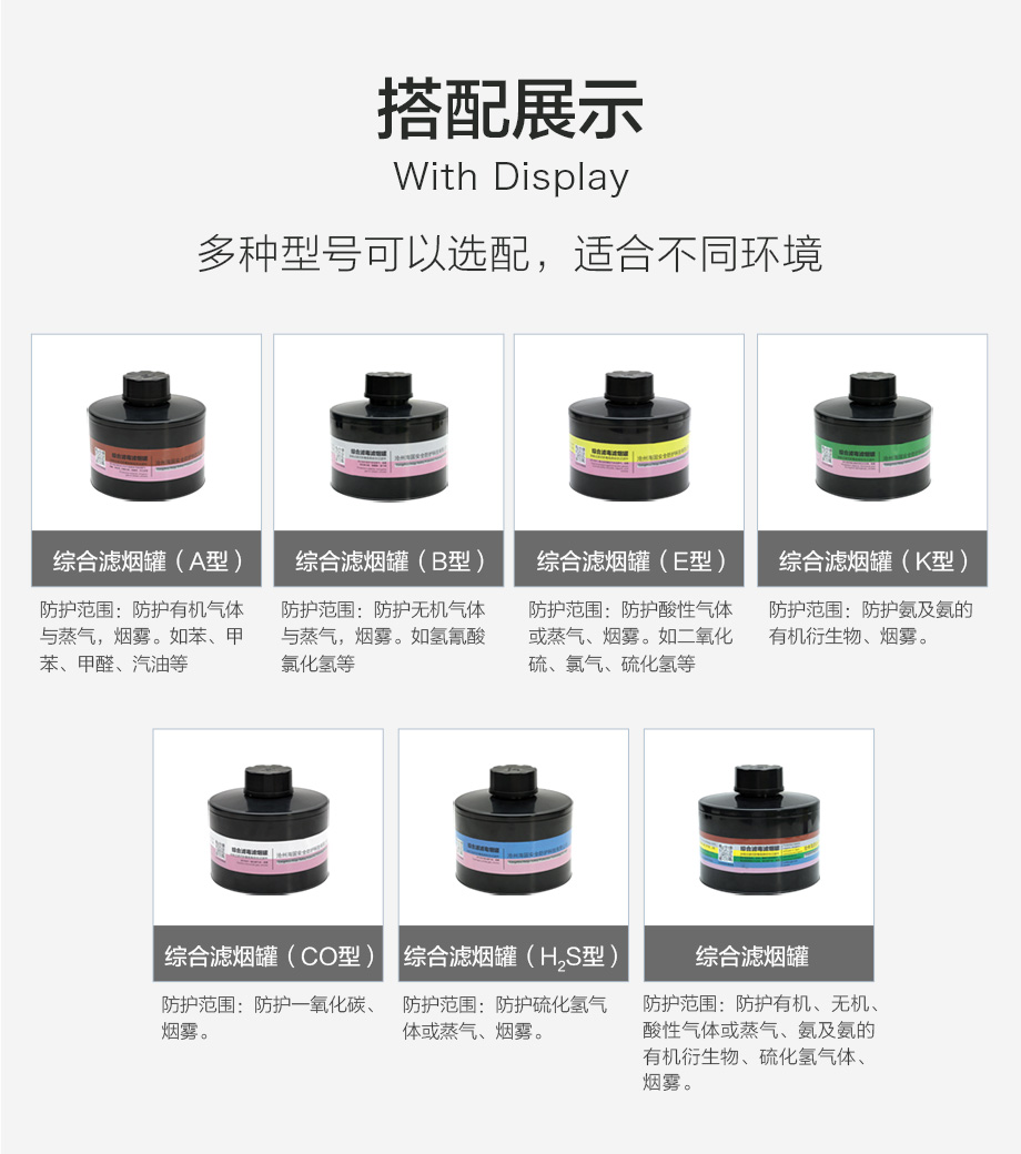海固800D全面罩+Z-H2S-P2-2综合滤毒滤烟罐 防护硫化氢气体及烟雾