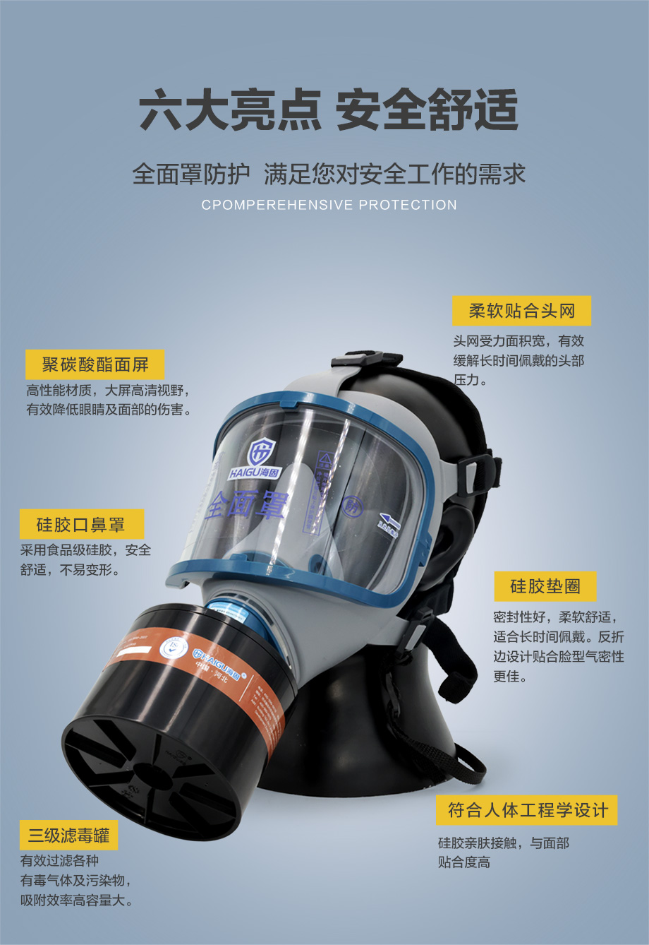 海固911全面罩+HG-ABS/P-A-3滤毒罐 活性炭防毒面具 甲醛 醇类