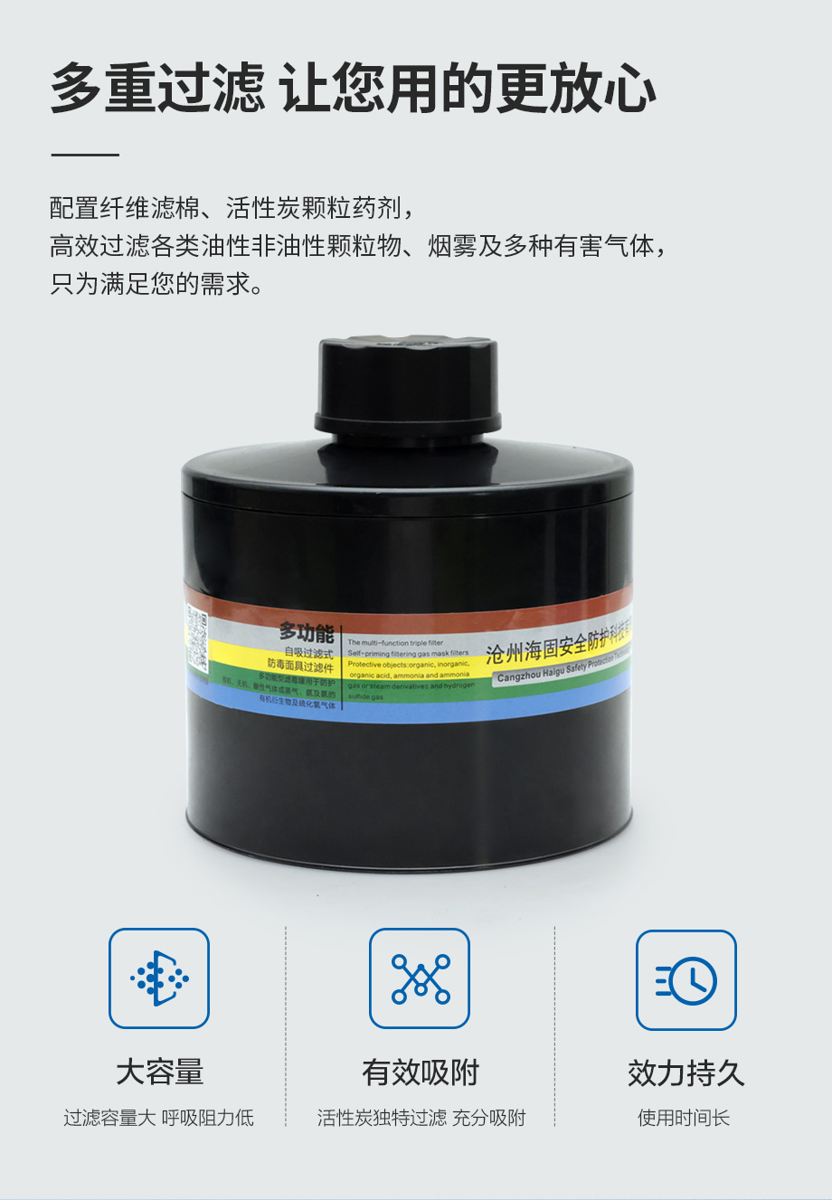 海固911全面罩+D-A/B/E/K/H2S-3滤毒罐 综合防毒气 活性炭面具