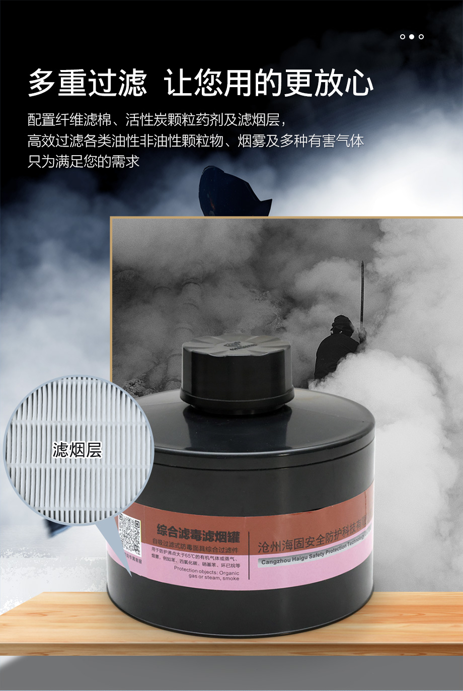 防烟毒套装-海固800全面罩+Z-H2S-P2-2综合型滤毒滤烟罐 防护硫化氢气体及烟雾