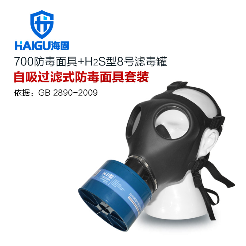 海固700全面罩+HG-ABS/P-H2S-3滤毒罐 硫化氢活性炭防毒面具