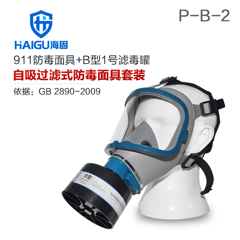 海固911全面罩+HG-ABS/P-B-2滤毒罐 防毒面具 无机气体综合防护