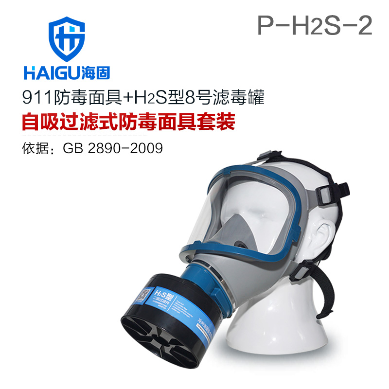 海固911全面罩+HG-ABS/P-H2S-2滤毒罐 硫化氢活性炭防毒面具