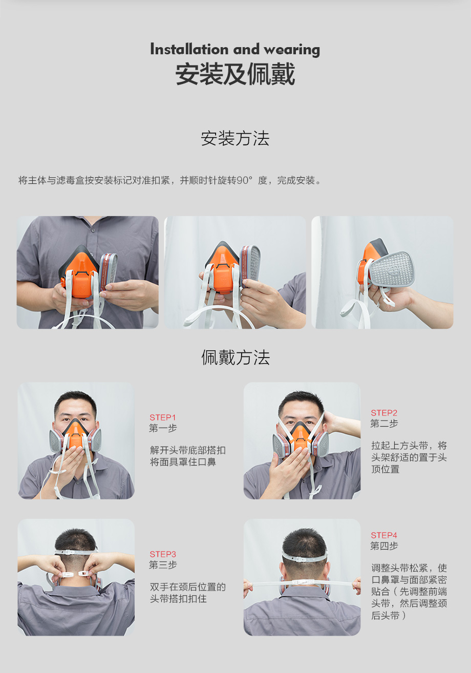 多功能防毒面具 海固602半面罩+一级多气体防护滤毒盒